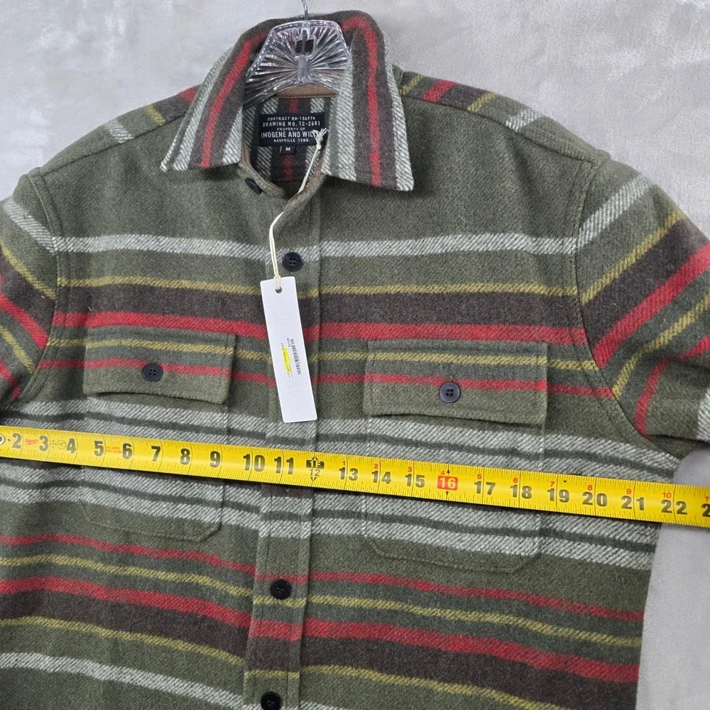 Imogene and Willie Hall CPO Men M Green Blanket Stripe Wool Flannel Shirt Jacket